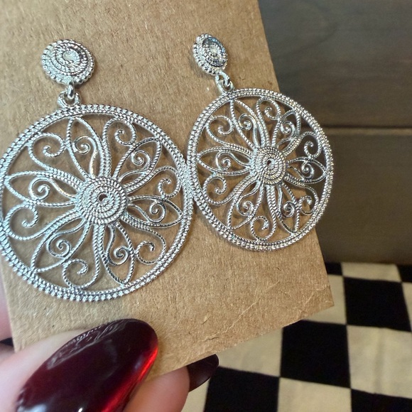 Filigree Circle Drop Earrings - Picture 2 of 5